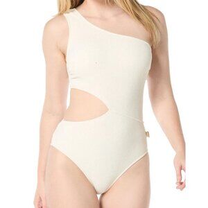 NWT Michael Kors Women's One-Shoulder One-Piece Swimsuit, Bone Beige, Size 14